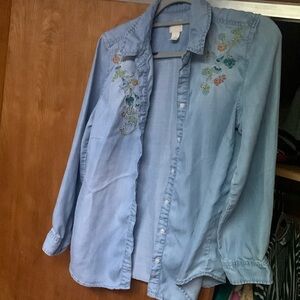 Chambray Embroidered Button Down